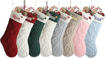 Personalized Christmas Stockings,1 Pack 18  Large Custom Stockings with Embroidered Name, Knitted Xmas Stocking for Kids,Holiday and Family Stocking for Fireplace Christmas Party Decoration C
