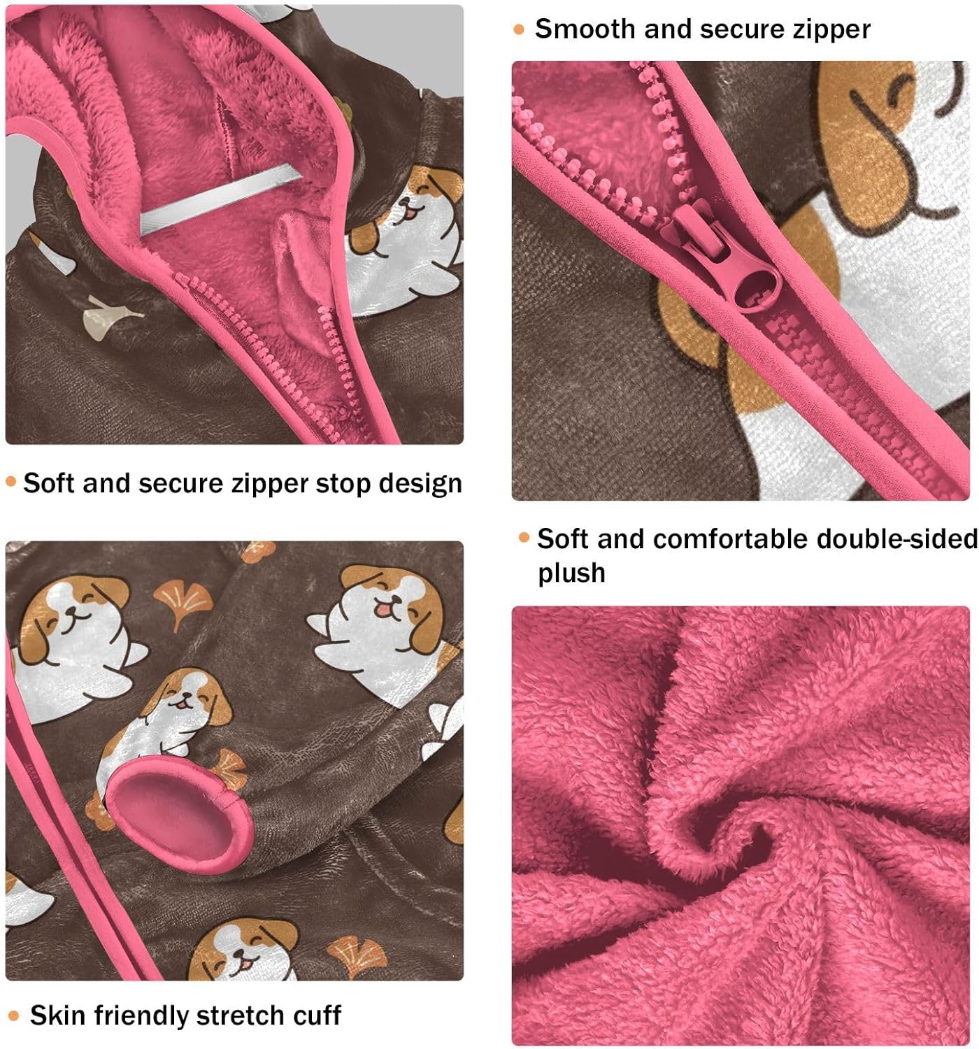 Girls Hoodie Outfit Ginkgo Biloba Cute Dog Pattern Zipper Sweatshirt Coat Fleece Jacket for Kids 3-10T