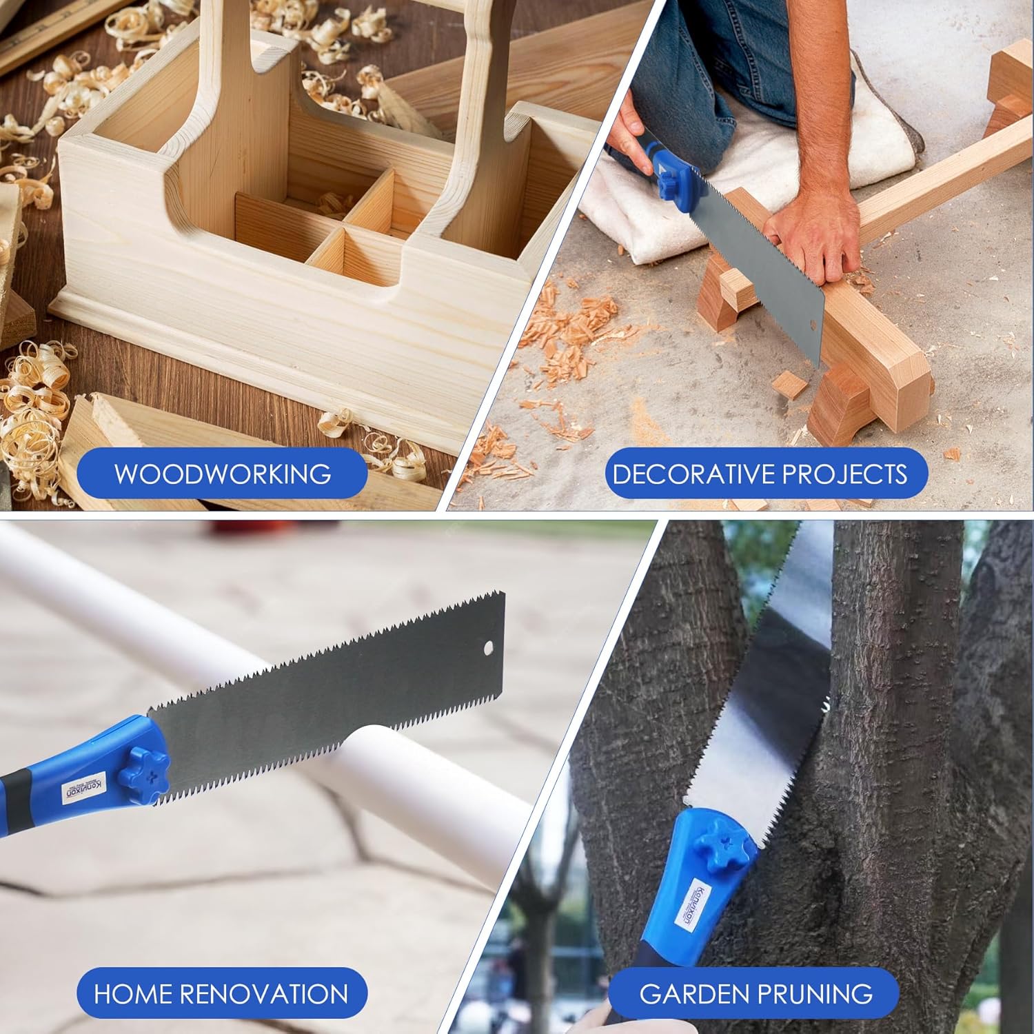 Japanese Pull Saw Set 9.5" & 11.5" Double Edge Flush Cut Saw, Flexible SK5 Ryoba Replaceable Blades 14/18 & 7/11 TPI, Non-Slip Ergonomic Handle, Japanese Hand Saws for Woodworking Tools
