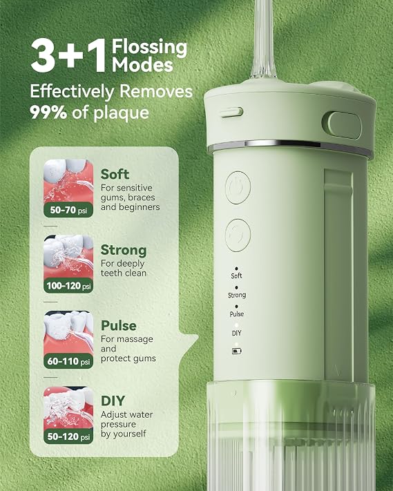 Portable Mini Water Dental Flosser for Teeth Cleaning Pick,Travel Oral Irrigator with Telescopic Water Tank,4 Modes and Waterproof Design-Perfect for Braces,Bridges,Home&Travel Dental Care