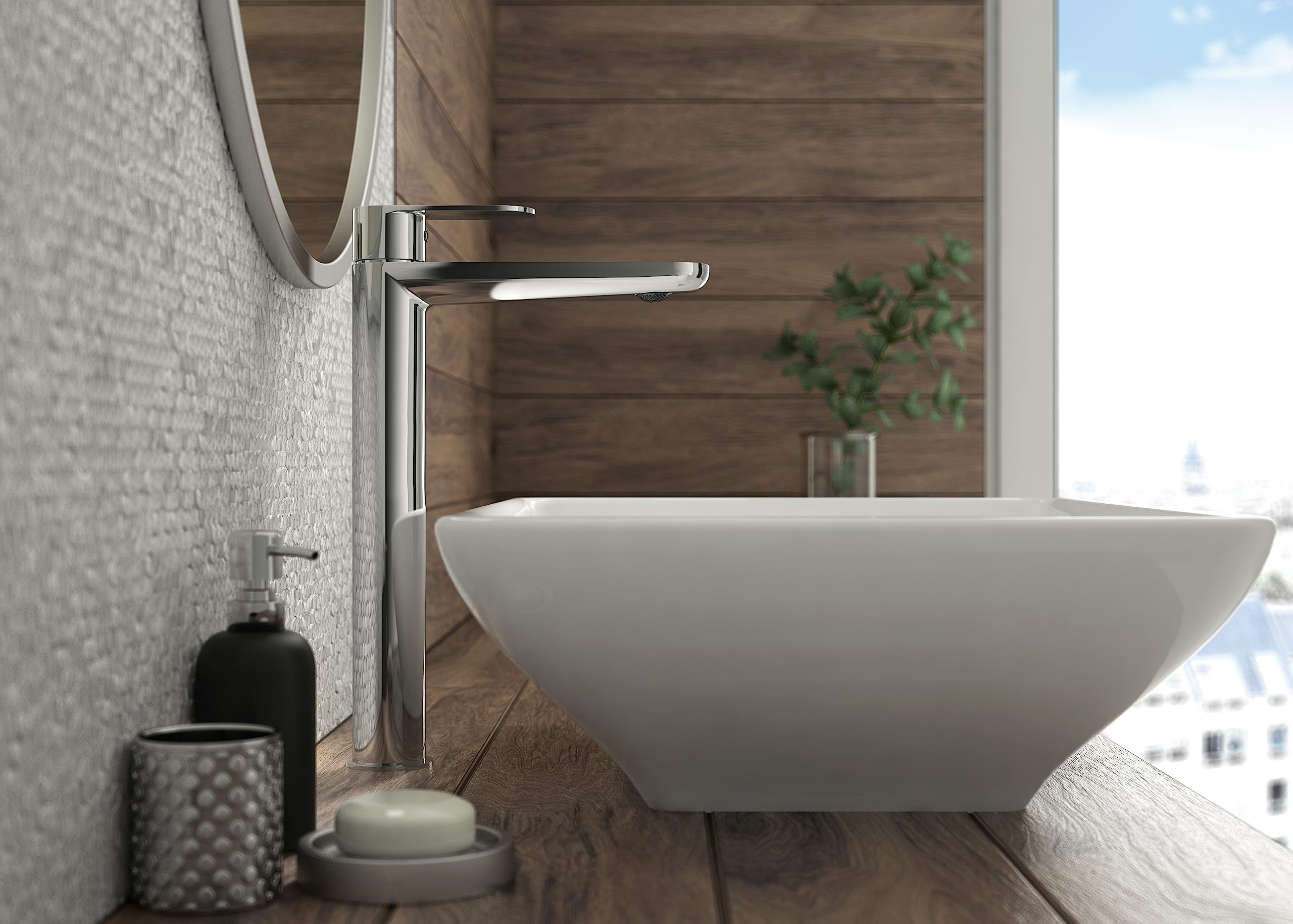 DEANTE Alpina BGAE020K - Rubinetto alto per lavabo da bagno, con aeratore ECO, cromato