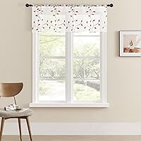 Vista 20 de MRTREES Cenefa de cortina transparente de Navidad, cenefas pequeñas bordadas con hojas y bolsillo para barra, paneles de tratamiento de ventanas