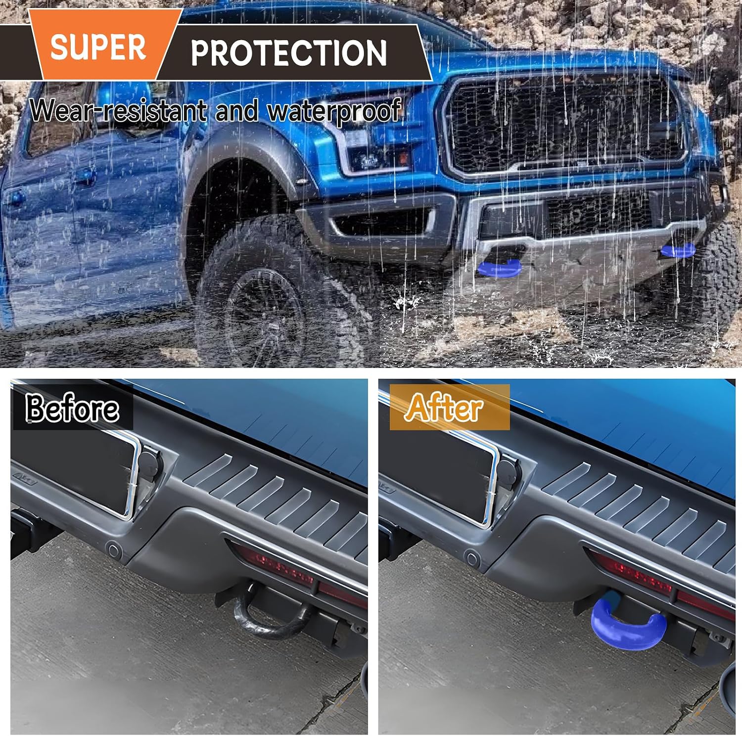 Tow Hook Covers Compatible with Ford F150 2004-2024 Bronco Base/Big Bend, Compatible with Toyota Tundra Accessories 2017-2021 (Blue)
