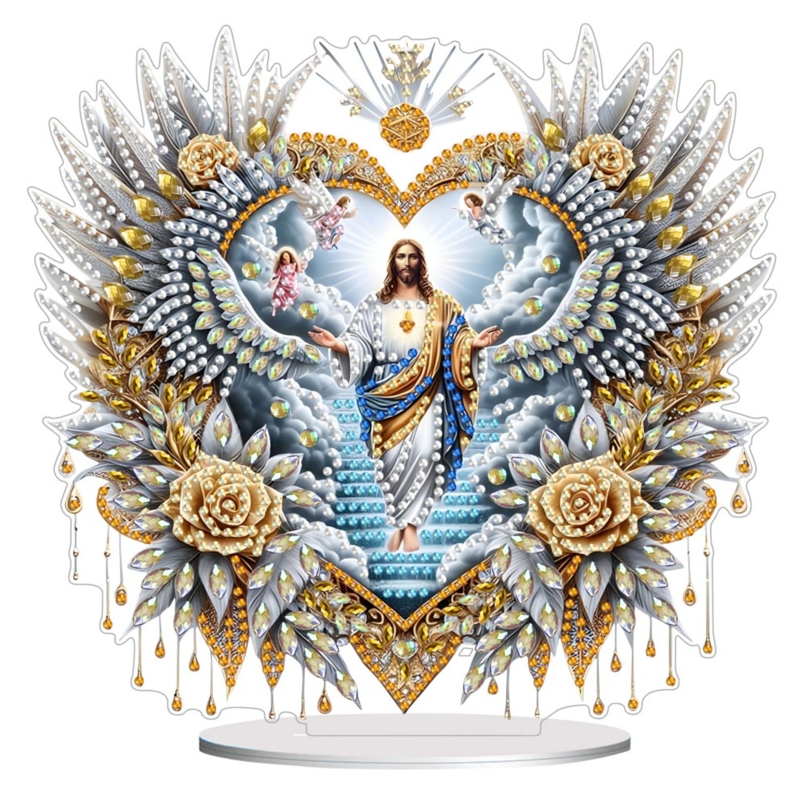 Lebartm DIY Desktop Ornaments - Christmas Atmosphere Art Painting Tabletop Ornaments - Single Sided Diamond Design Home Decor - Jesus