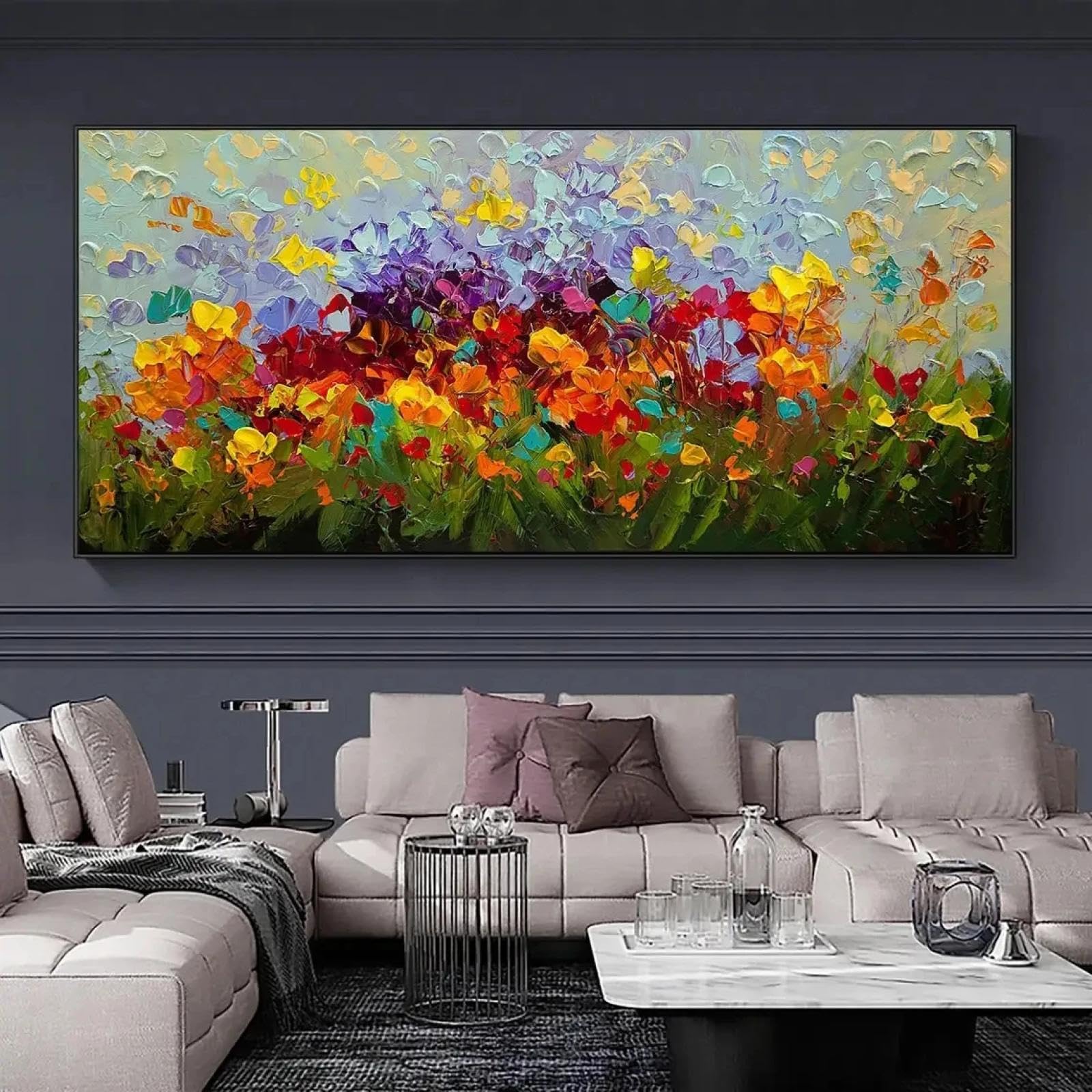 Art mural de grande taille peinture de fleurs abstraites affiche toile 50x100 - 8