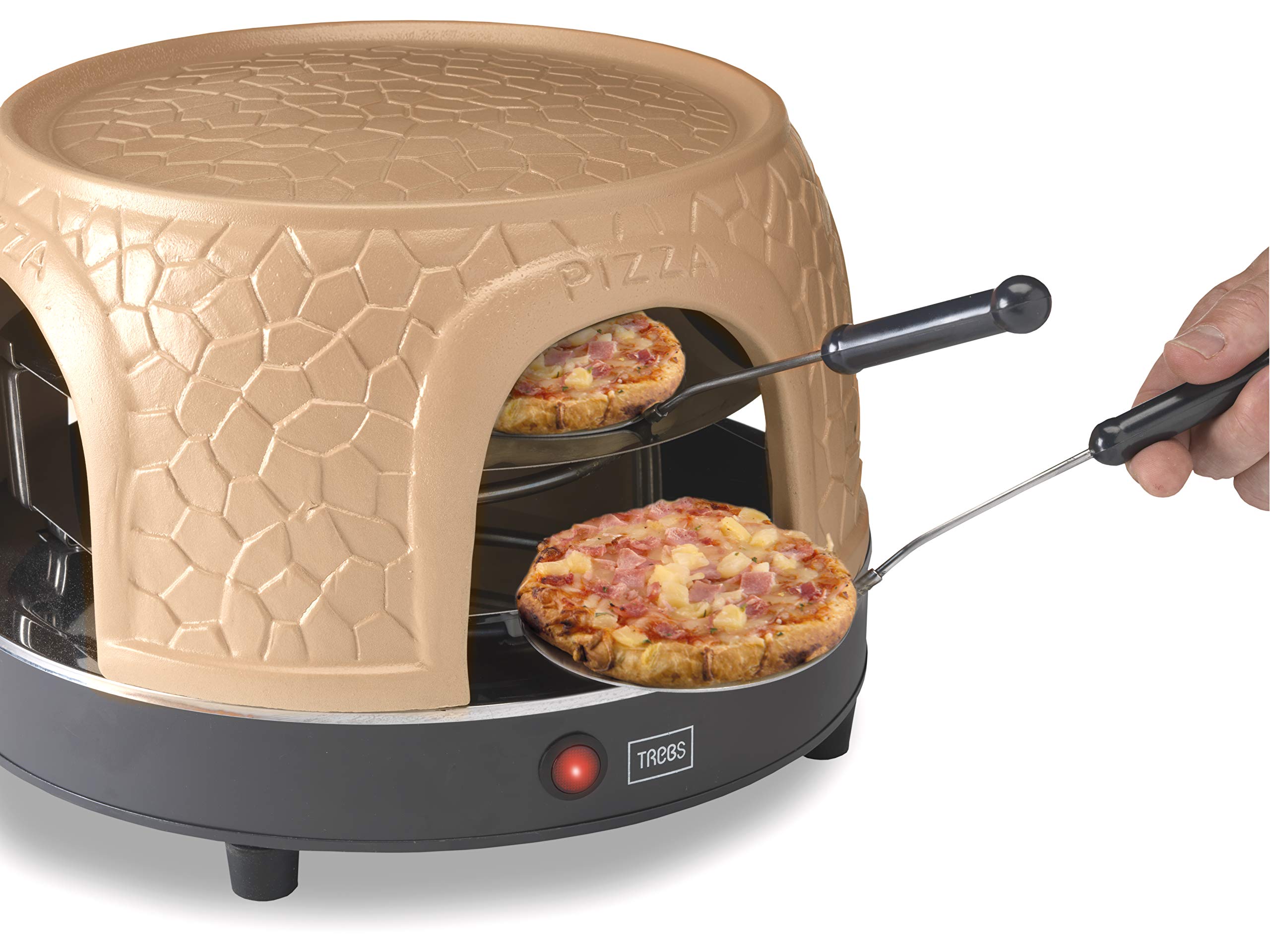 Trebs 99392 Pizzagusto - forno per pizza con cupola in terracotta per 8 persone - cupola per pizza - 1000 watt - preparazione in soli 5-7 minuti - nuovo design della cupola più efficiente