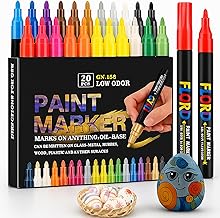 RiyaNed 20 Pcs Acrylic Marker Pens Waterproof Stone Marker Pens 3mm Permanent Marker Pens Suitable for Glass, Wood, Ceramic, Canvas, Tyres, Metallic, Easter and Christmas 20 Colors