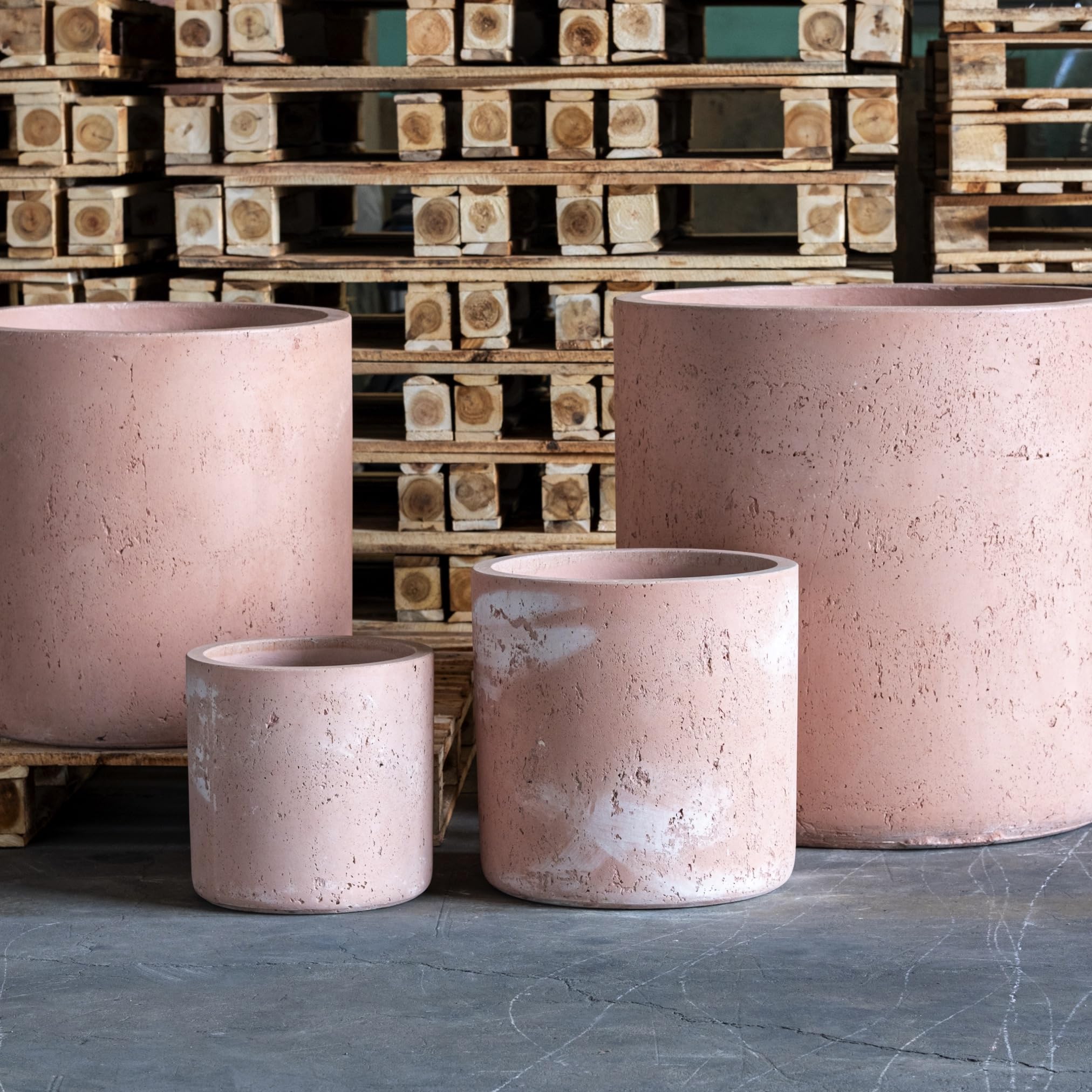 Jobu Blushstone | 40Cm Medium Cylinder Planter For Herbs And Patio Plants - 34 L Aurella - (Pink Beige)