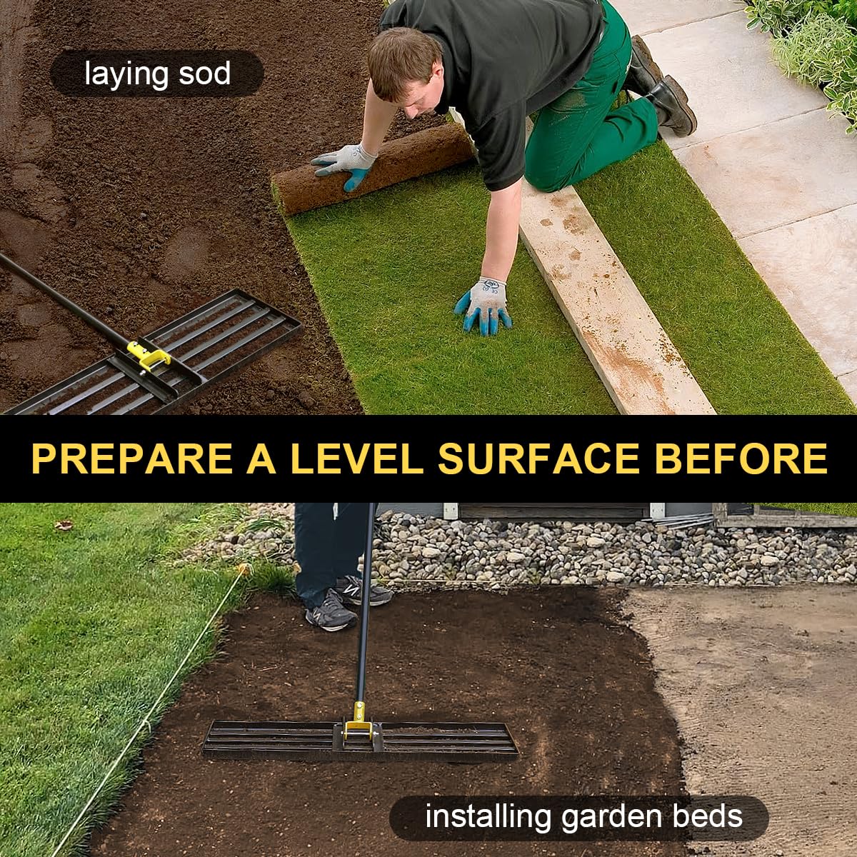 Gazon nivellering hark, heavy duty Levelawn-gereedschap voor tuinniveau grond of vuil grondoppervlakken gemakkelijk, 43 x 25 cm grondplaat, stalen handvat lengte is 50 inch