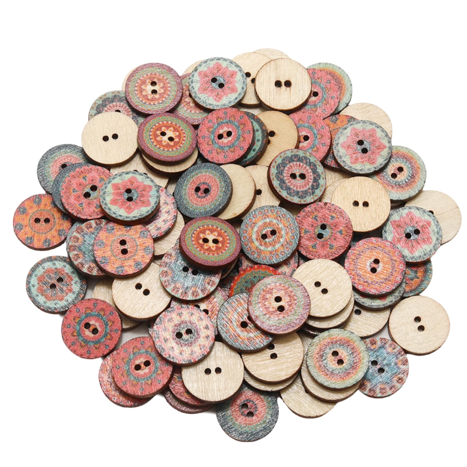 Vintage Wood Buttons - 100pcs Bulk Assorted -11