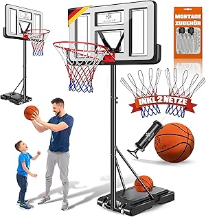 KESSER® Basketballkorb Set höhenverstellbar Mobiler Basketballständer mit Rollen, Backboard, Basketball, Pumpe & 2 Netzen - Indoor & Outdoor Basketballanlage für Kinder & Erwachsene