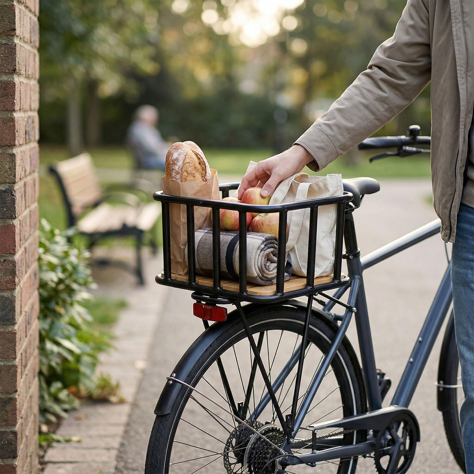 Generic Cestino Posteriore per Bici Design in Alluminio e Legno Spazioso Spazio per gli Acquisti Pendolari 35x30x16,5 Cm