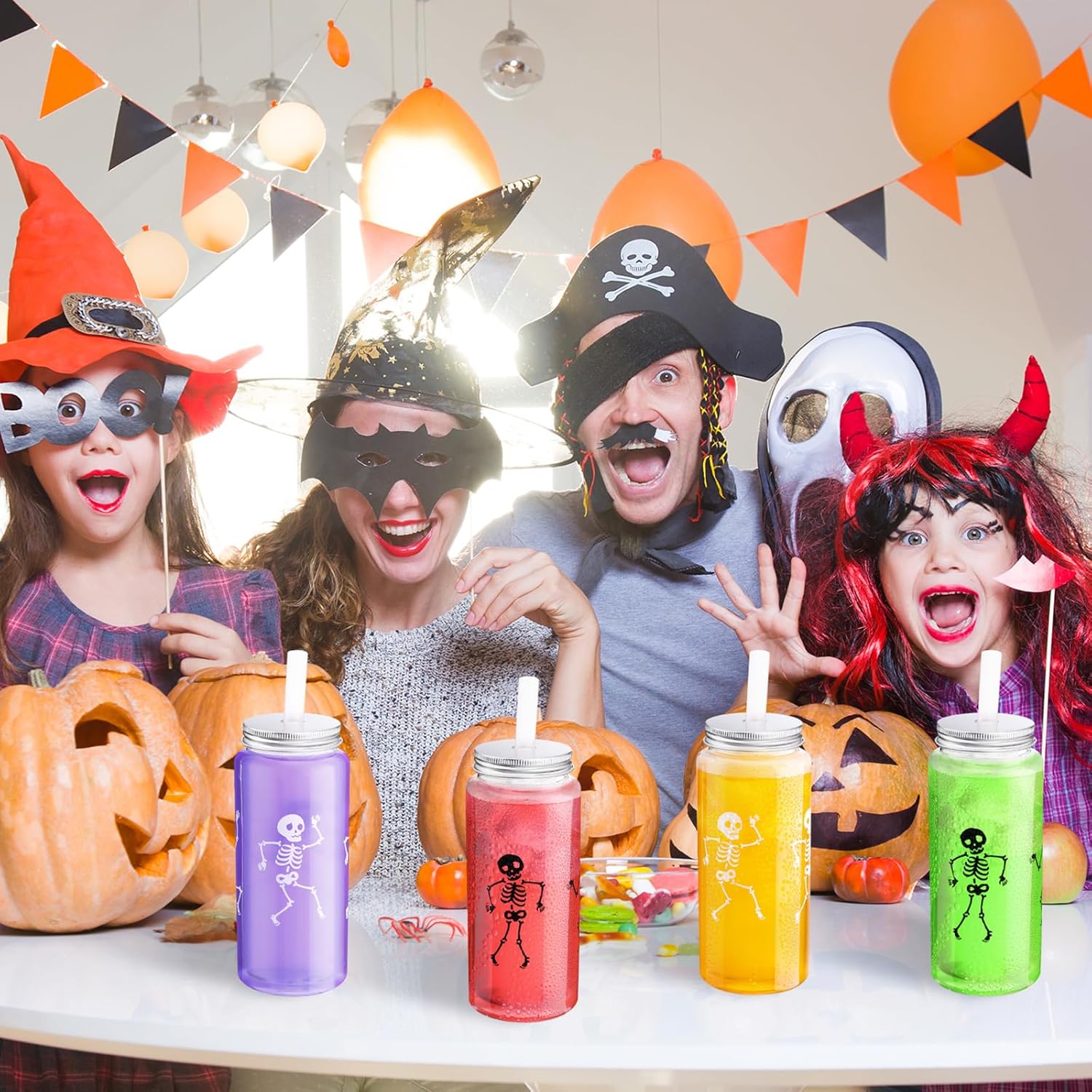 Vesici 24 Pack Halloween Party Plastic Cups with Lid and Straw 13.5 oz Clear Reusable Plastic Tumblers Bulk Skeleton Printed Design Cold Drink for Horror Party Birthday Supplies - Image 6