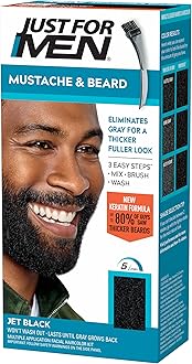 Just for Men Brush-In Color Gel for Mustache, Beard & Sideburns, Jet Black, M-60, 1 kit