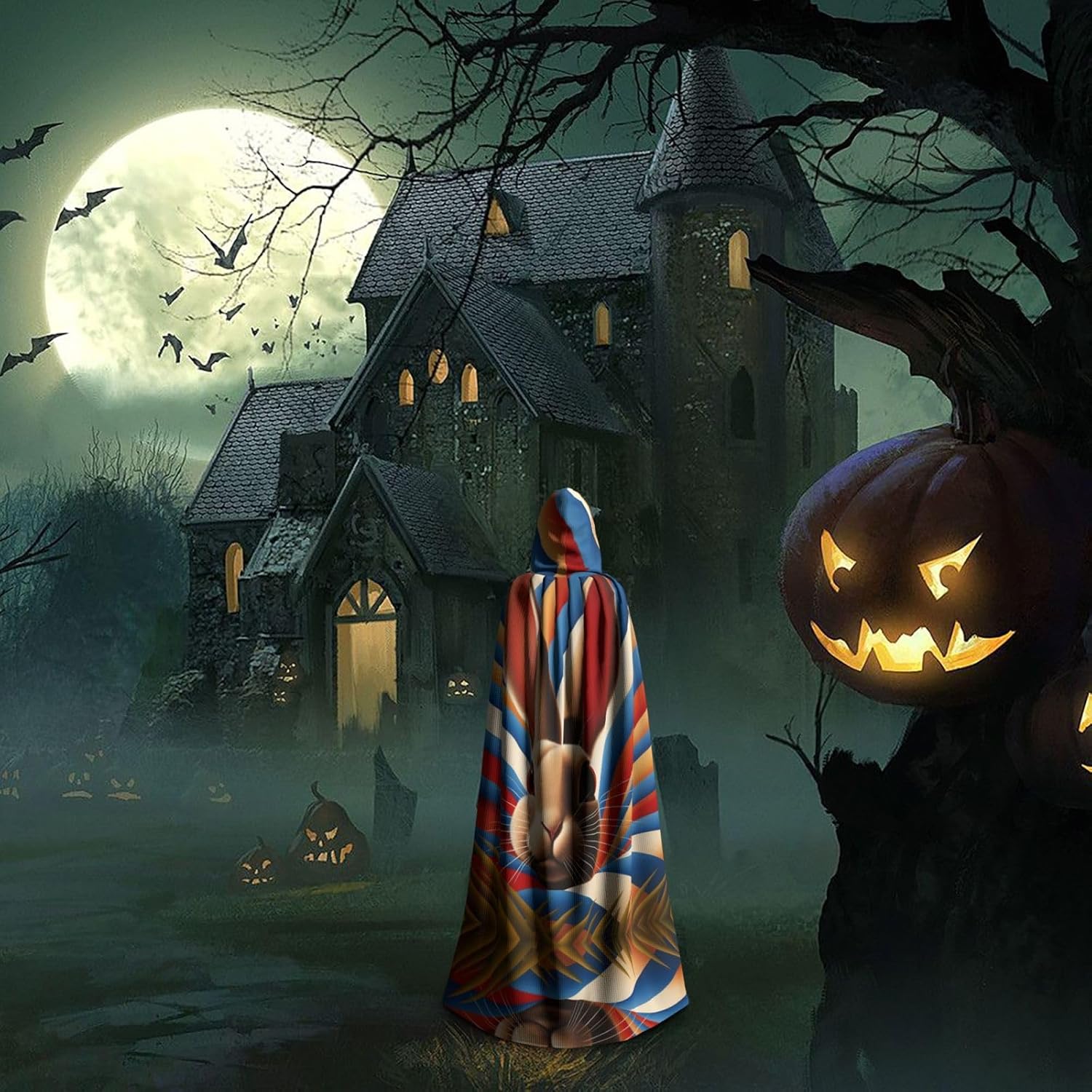 Rabbit punk Unique Darkness Poncho Shawl - Customizable Wearable Blanket for Women, Perfect Halloween Costume Accessory, Knight, Akatsuki, and More
