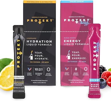 PROTEKT Electrolyte Packets for Recovery & Hydration, Lemonade, 10 Pack | Zero Sugar Energy Drinks, Mixed Berry, Pack of 10