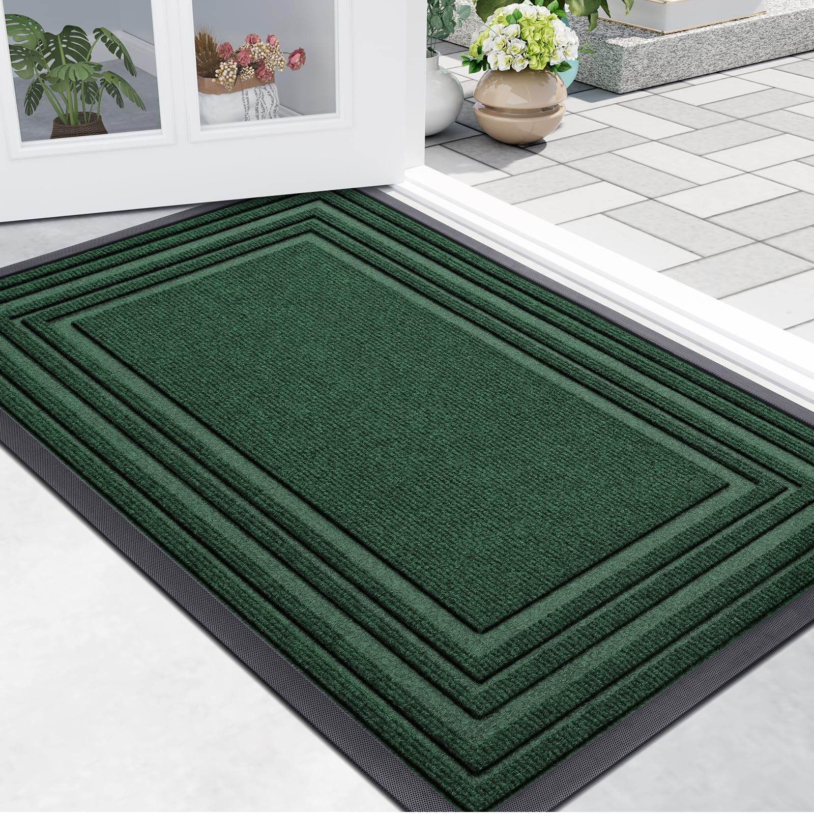 Buganda Front Door Mat Indoor Outdoor Entrance, Non-Slip Natural Rubber Doormats, Easy Clean, Low Profile, Dirt Trapper Entryway Floor Mats for