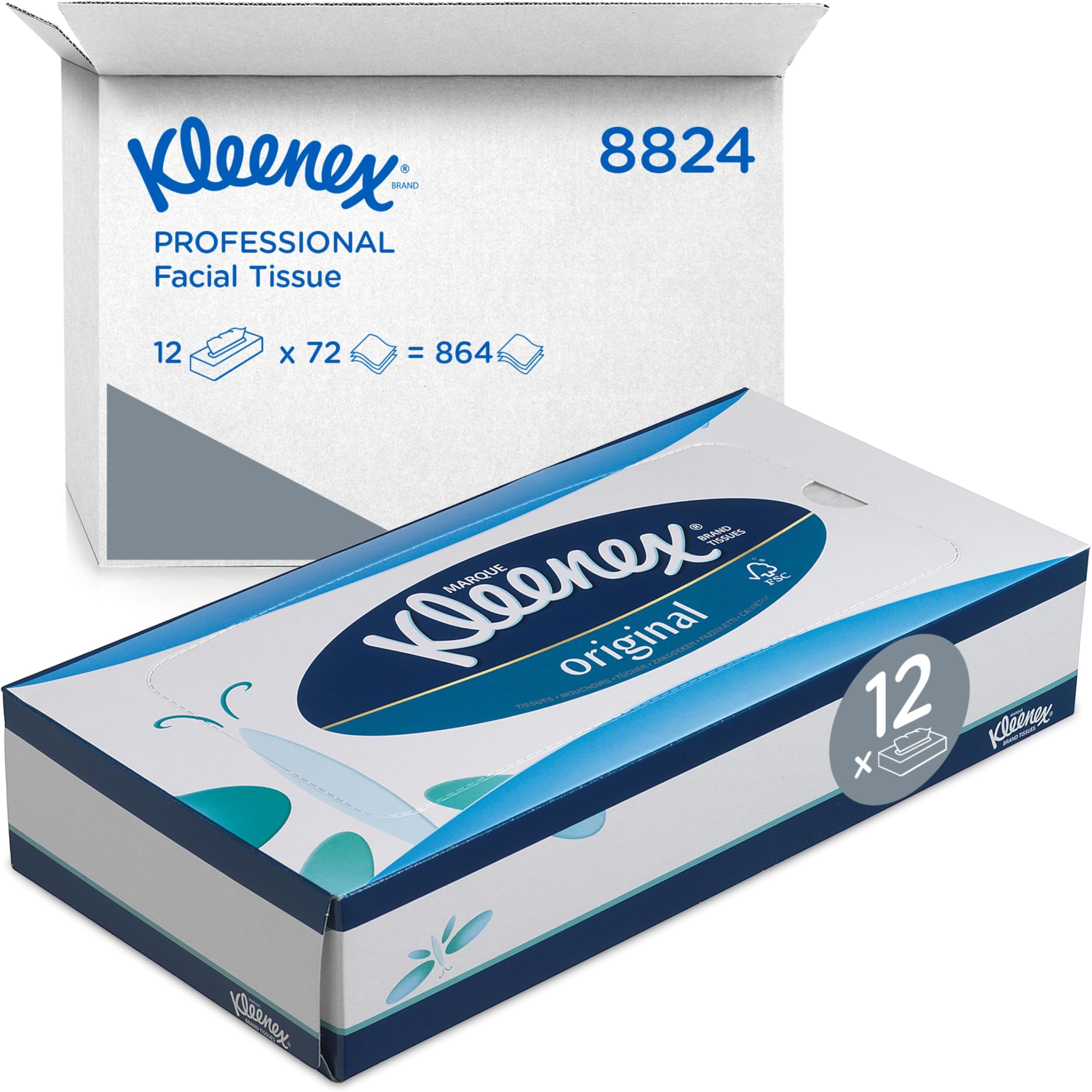 Kleenex Facial Tissue, White, Pack of 12