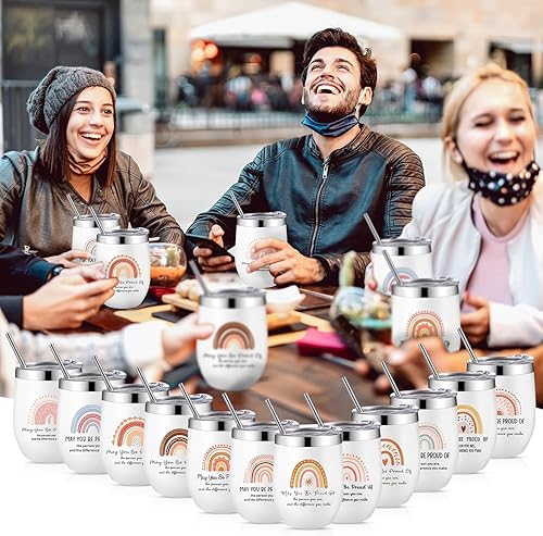 Miniatura 5 de Domensi 12 vasos de 12 onzas con diseño de agradecimiento con texto en inglés «May You Be Proud», con aislamiento de acero inoxidable, con diseño de