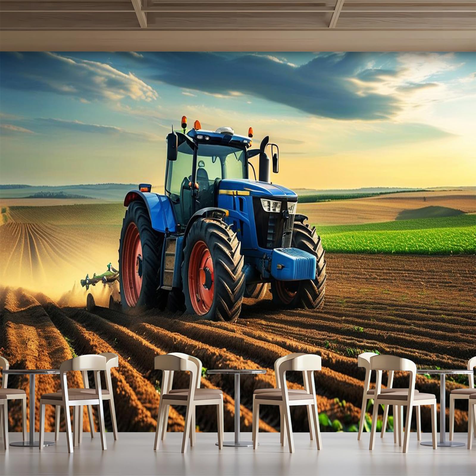 Générique Papier Peint Panoramique 3D 366x254 cm Tracteur Non-tissé Murale Maison Décoration Intérieure Style Pastoral pour Chambre Salon Mur TV Artistique Poster Décoration Murale 1M328