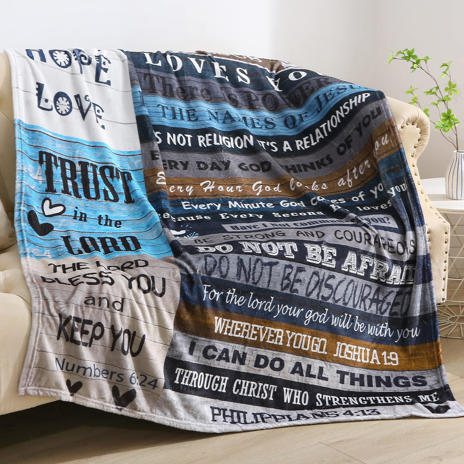 Christian Blanket Birthday Gifts for Women Men, Inspirational Scripture Throw Blanket with Bible Verse Religious Gifts (Navy, 40x50 inch, Navy Letter)