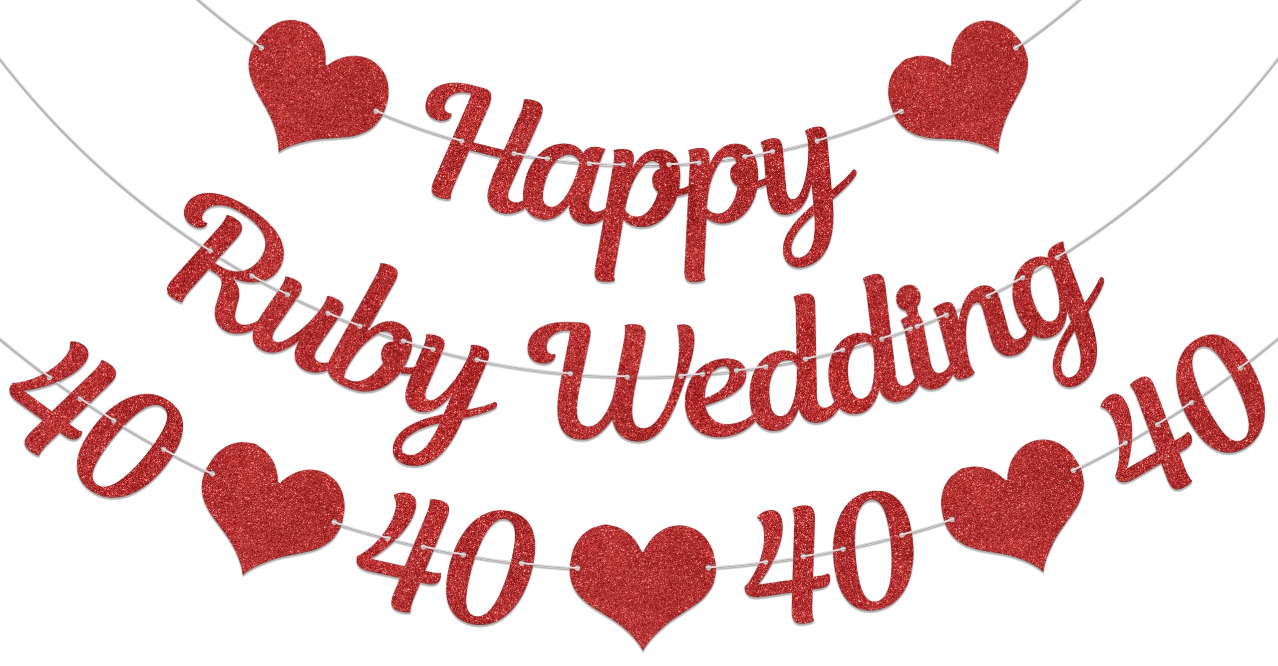 Happy 40th Wedding Anniversary Banner - Happy Ruby Wedding Banner Red Glitter