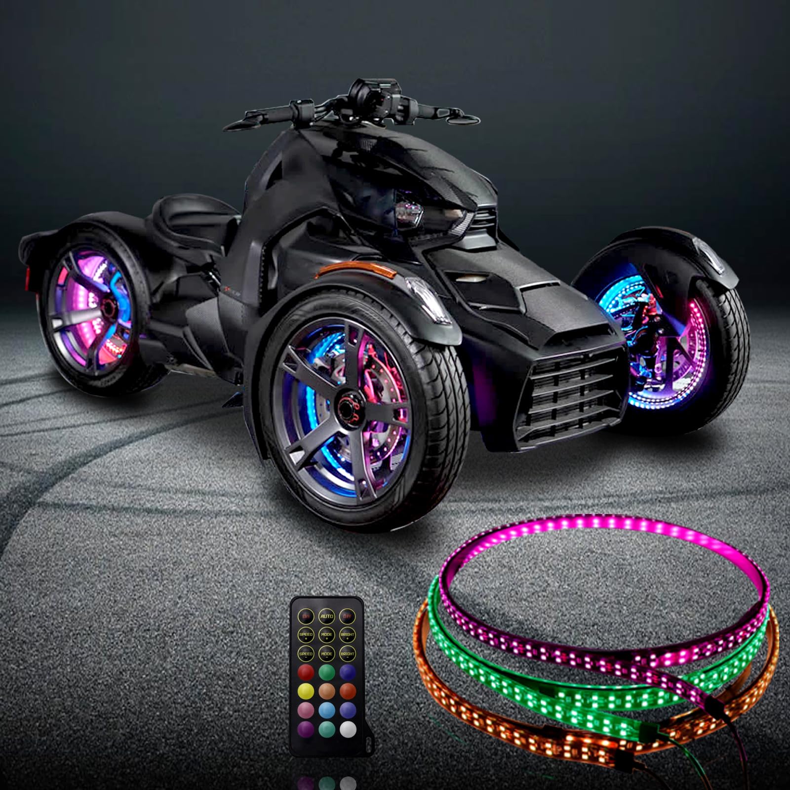 Set 3 LED Bright Car Wheel Ring Light Kit Dream Chasing Color 2-Row LED Rim Lights for Polaris