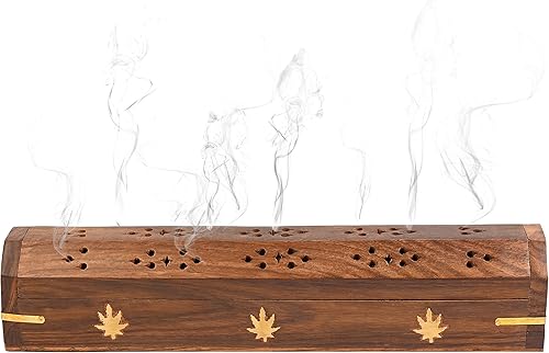 Miniatura 6 de Paquete de 2 soportes para varillas de incienso, estilo ataúd, quemador de incienso de madera con incrustaciones de elefante (natural) hecho a mano