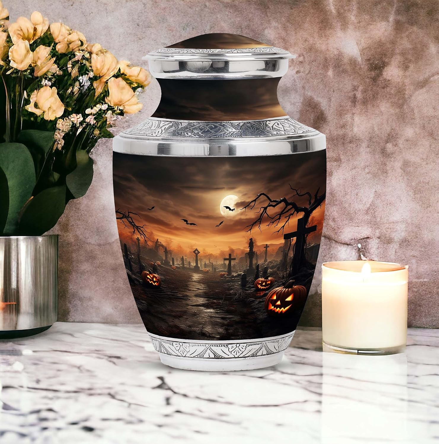 Halloween Moonlight - Large Cremation Urns - Mosaic Urns for Human Ashes Adult - Urns for Human Ashes Adult Male Dad - Burial Urns for Human Ashes Adult Male (10 inch)