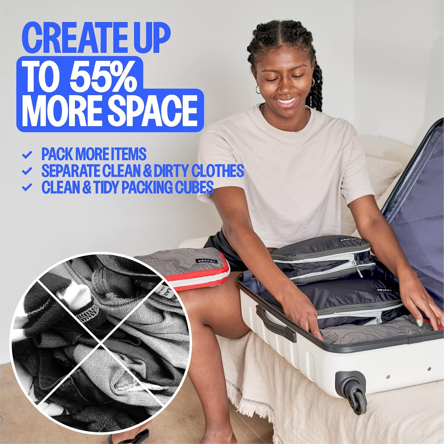 Acteon Compression Packing Cubes - 2 Pack Clean Dirty Separate Zipper - Lightweight Travel Packing Cubes for Luggage - Suitcase Organizer Travel Cubes - Large Small Laundry for Clothes Shoes Makeup image 2