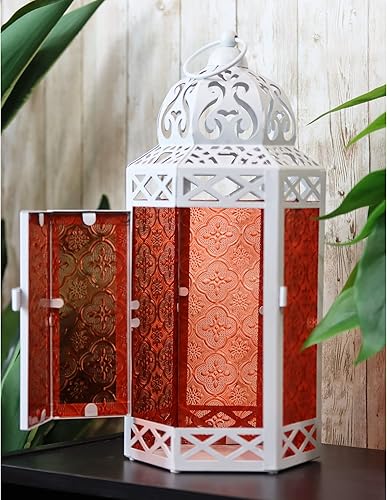 Miniatura 6 de Farol portavelas decorativo de metal negro extra grande para Halloween, interiorexterior, decoración del hogar, patio, bodas, Navidad, ámbar