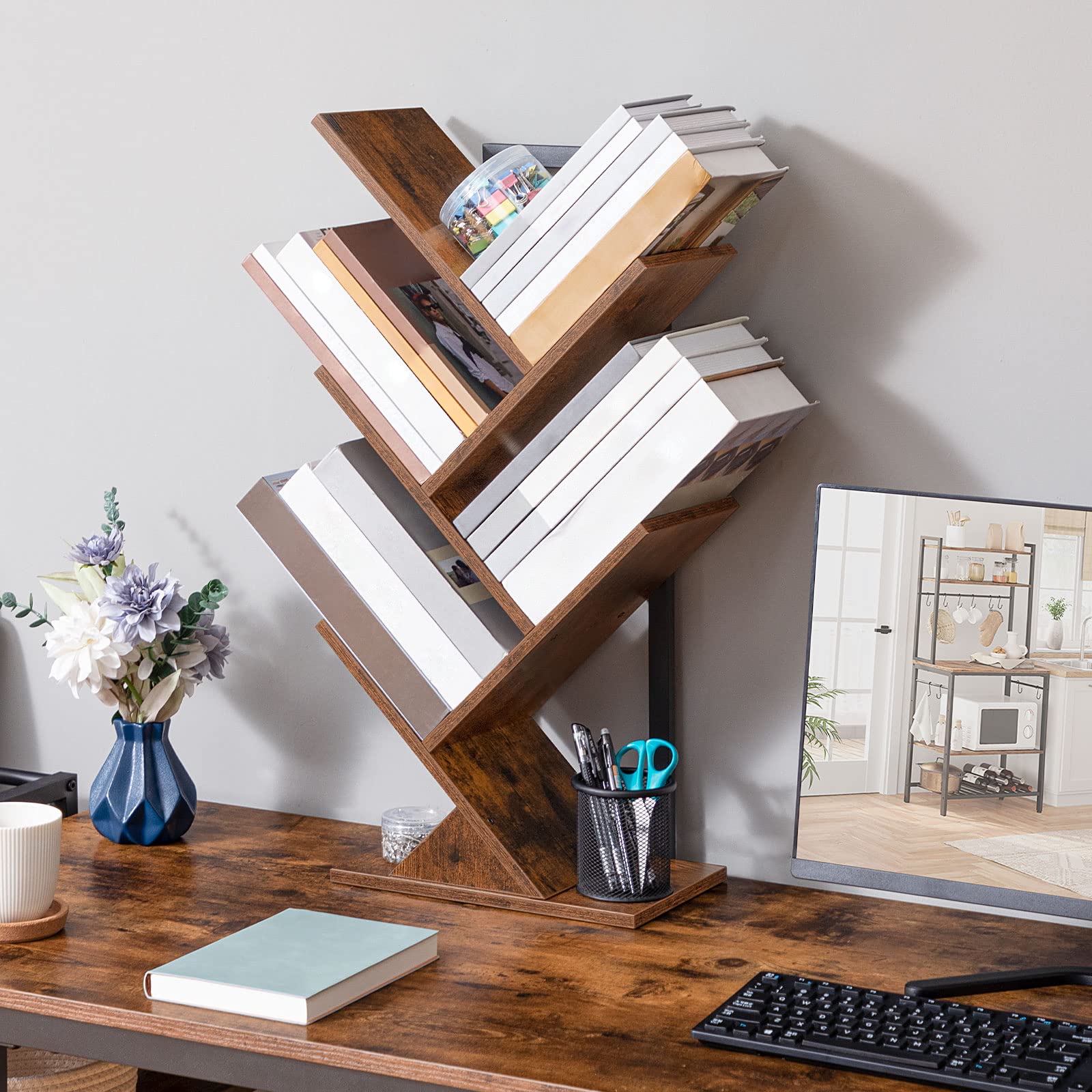HOOBRO Libreria, Scaffale a 4 Ripiani, Portaoggetti, Multifunzione, Struttura Resistente e Durevole, per Soggiorno, Studio, Ufficio, Montaggio Facile EBF04SJ01G1