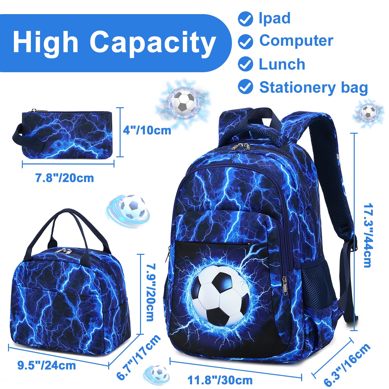 LEDAOU Mochila escolar para jóvenes y adolescentes, para niñas, para el tiempo libre, Fútbol de re, large, Mochila escolar