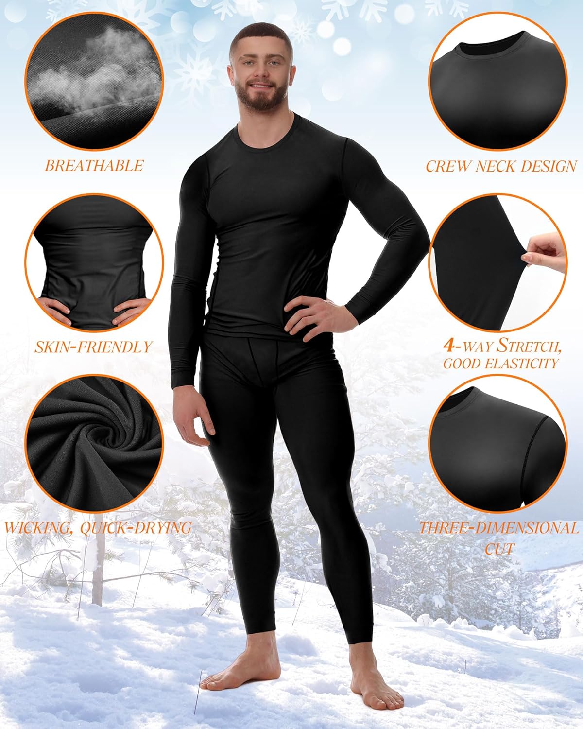 Hicarer 4 Pack Men's Thermal Compression Shirts Long Sleeve Fleece Lined Quick Dry Tops Athletic Base Layer for Winter Skiing - Image 4