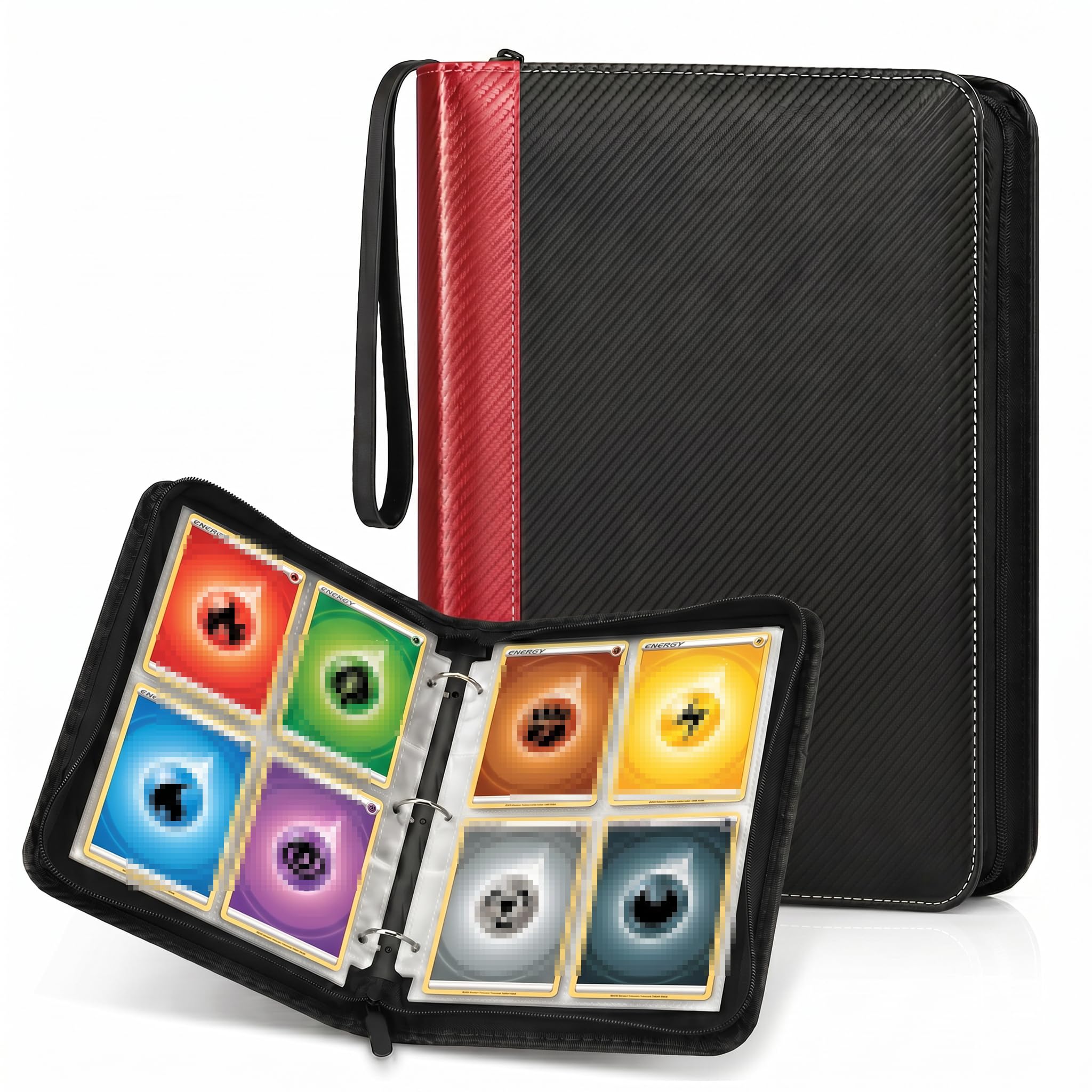 KORVORIA 4 Pocket Card Binder, 440 Trading Card Album for Standard Cards, Card Collection Folder Compatible with TCG, Basketball Sports Cards, Game Cards, Red
