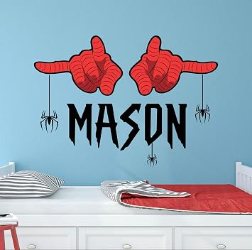 Personalized Spider Wall Decal for Kids - Name Wall Decor - Spider Theme Name Wall Sticker - Wall Decal for Boys Bedroom Room WH11 22x16