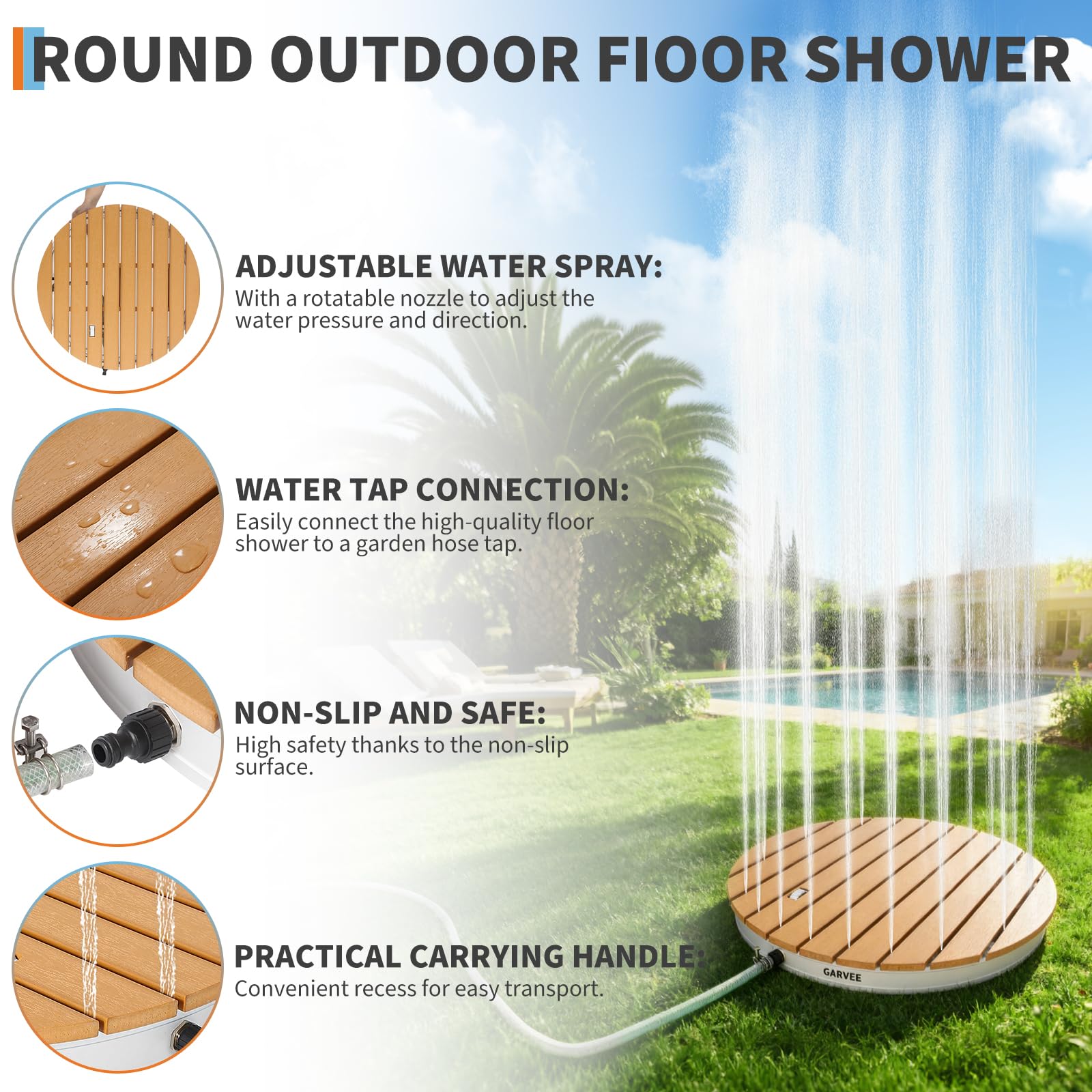 Gartendusche Aussendusche Garten Bodendusche Outdoor, Mobile Bodendusche Campingdusche, Mit Fußrad,Rund Fontänenhöhe Bis 4.5 m, Außendusche Rutschfest,Wasserdichte Pooldusche,Garten/Pool/Sauna