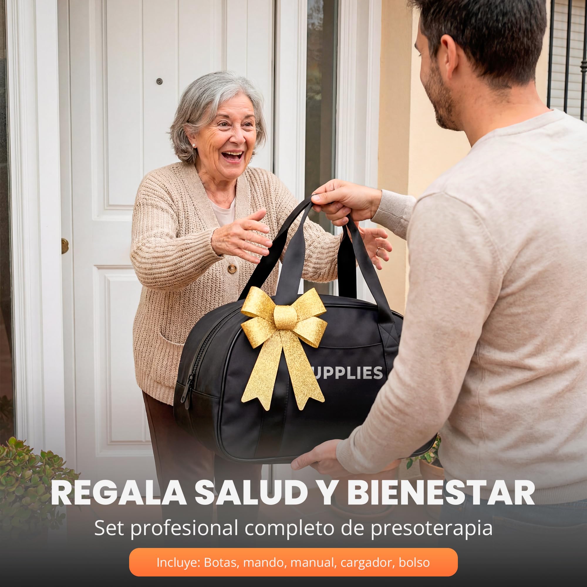 JUPPLIES Máquina Presoterapia para Casa con Botas - 6 Modos, 9 Niveles y Temporizador - Presoterapia Piernas Profesional para Drenaje Linfático, Circulación y Recuperación Muscular - con Bolsa (L)
