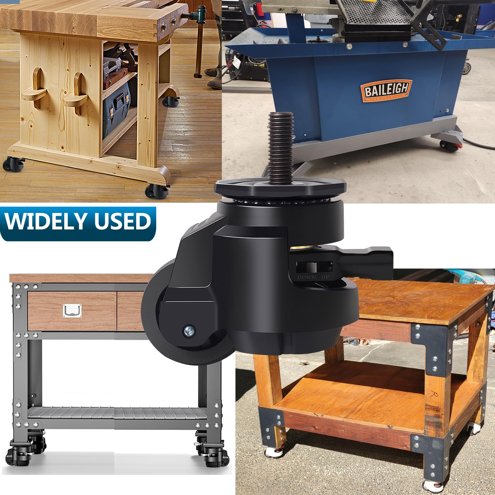 Rolki do dużych obciążeń M12 x 30 mm z regulowanym uchwytem zapadkowym, 4 kółka skrętne do 1000 kg, 50 mm, wysuwane kółka warsztatowe, kółka transportowe, kółka meblowe obracane o 360°, rolki