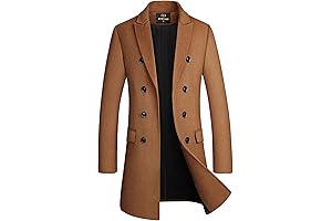 Men's Premium Wool Blend Double Breasted Long Pea Coat