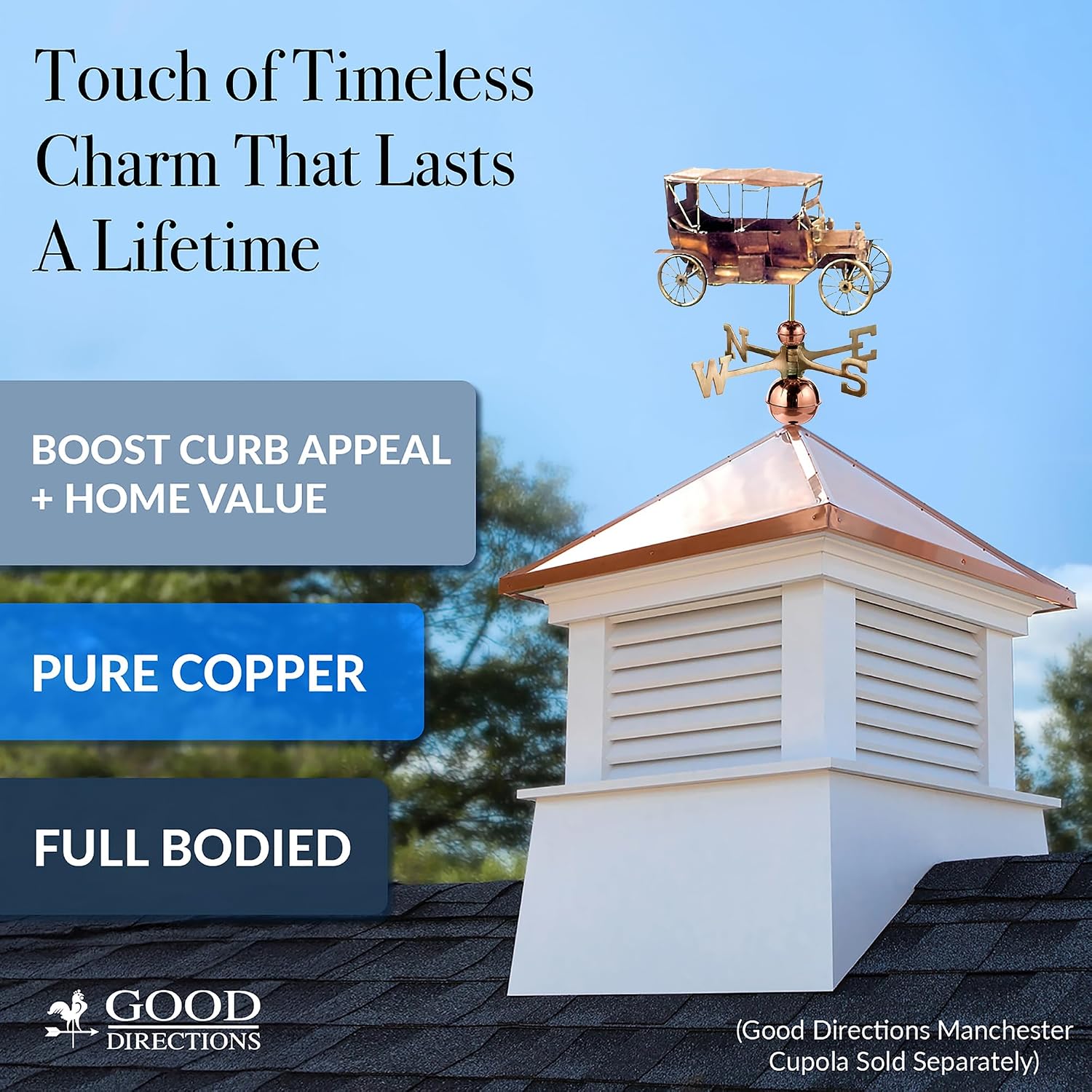 Old TYME Car Weathervane - Pure Copper by Good Directions