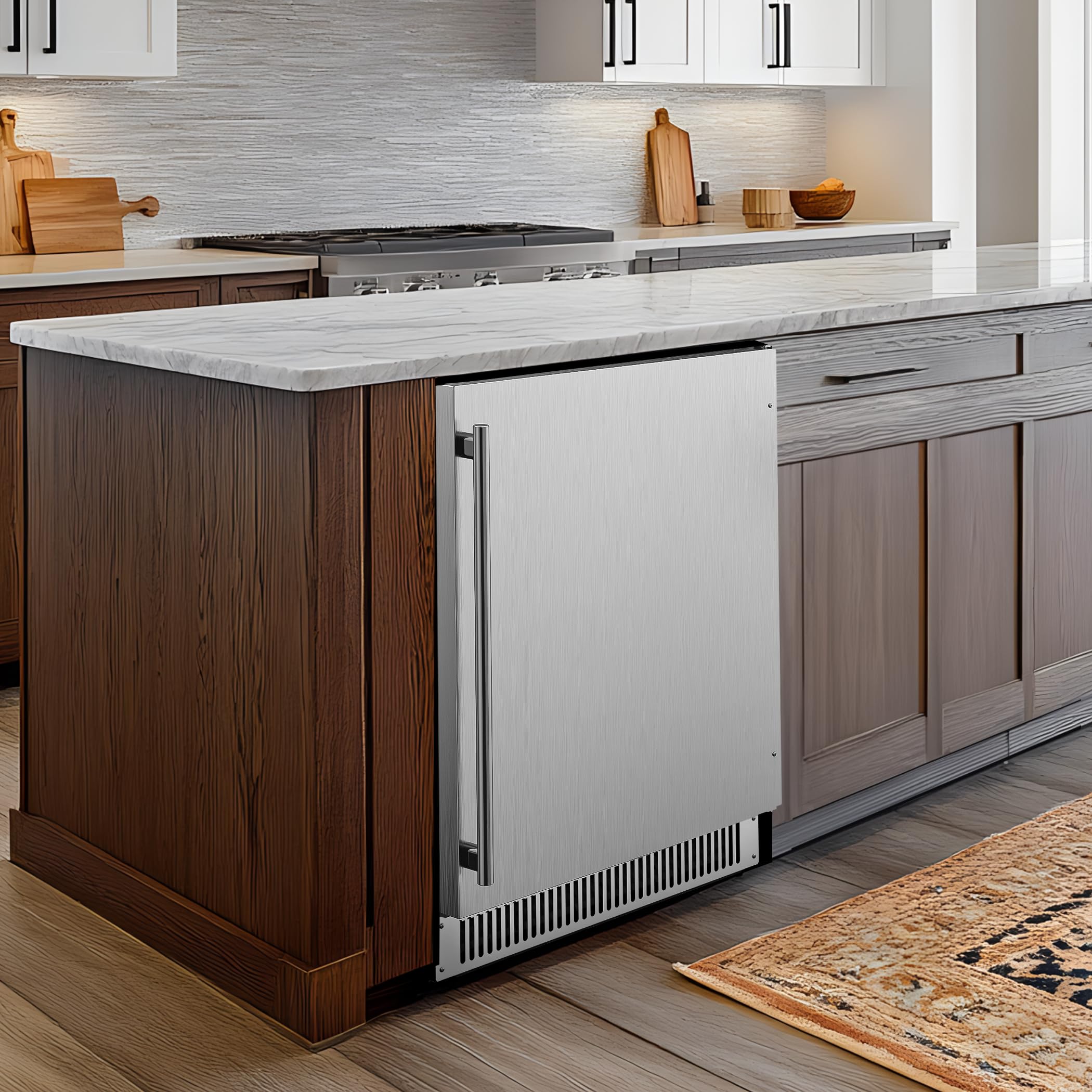 Coolski 24 Inch Beverage Refrigerator Cooler Under Counter, 180 Cans Outdoor Refrigerator for Patio, Built-In or Freestanding Fridge with Stainless Steel Door for Home Bar Kitchen, ETL, NSF Approved on Fridge.com