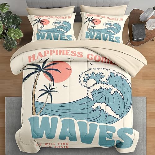 Comforter Set Queen Size, Summer Beach Surf 7 Pcs Bedding