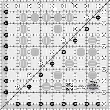 Creative Grids Quilt Ruler 9-1/2in x 9-1/2in Square CGR9 Made in USA, Non-Slip Grip Acrylic Quilting, Sewing, Crafting, Patchwork Ruler for Measuring & Cutting Fabric