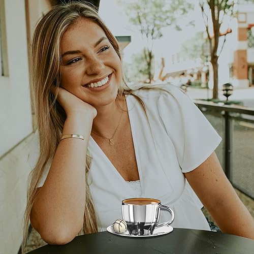 Miniatura 5 de Oggi Tazas de café aisladas de 6 onzas  Platillo incluido  Taza de café o té con tecnología de acero inoxidable de doble pared con elegante acabado