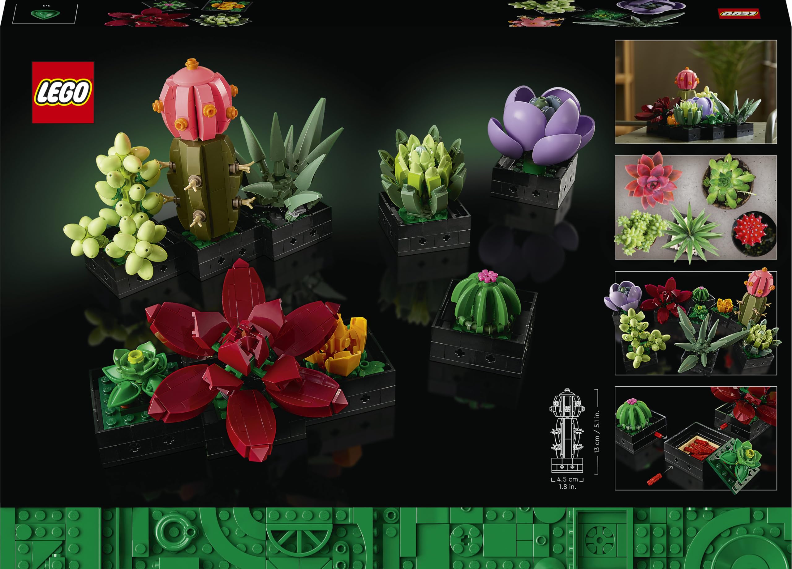 LEGO Botanicals Les Succulentes - Set de Construction - Plantes Artificielles - Maquettes de 9 Petites Plantes - Décoration Intérieure pour la Maison ou Le Bureau - Idée de Cadeau pour Adulte 10309