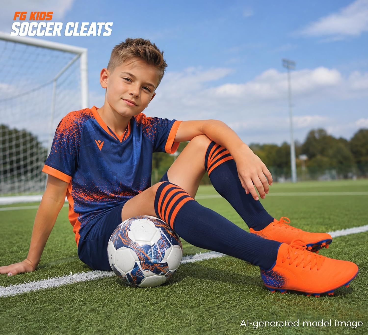 Kids Soccer Cleats for Boys/Girls Lightweight Breathable Firm Ground Football Shoes with Non-Slip Long Studs Outdoor Youth Athletic Cleats for Little/Big Kids