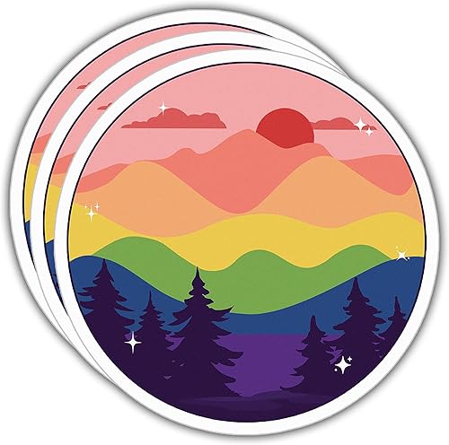 (3 unidades) Sutil LGBTQ+ Pride Mountain Flag Sticker – Resistente a la intemperie para botellas de agua, laptop, ventana, coche (LGBTQ +) tamaño 3