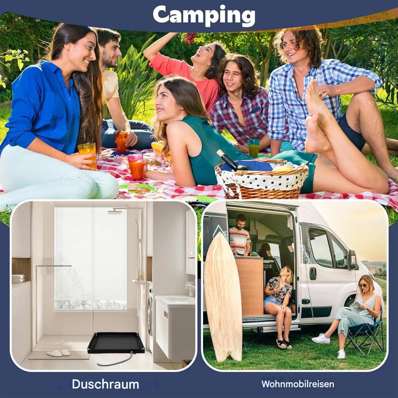 Faltbare Duschbasis, Tragbare Duschwanne Mit Abflussrohr Multifunktionale Camping Duschbasis Duschzeltbasis Markisenboden Für Indoor Outdoor, 80x80x10cm