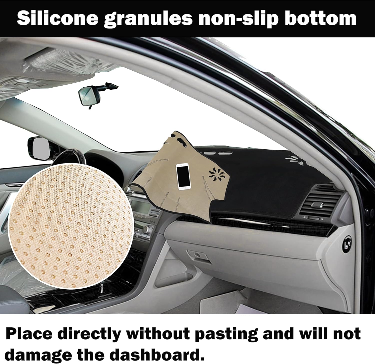 SENSHINE for Toyota Camry Accessories 2007-2011 Dashboard Cover Center Console Cover Dash Mat Carpet Protector Sunshield Cover Custom Fit, Black Trim